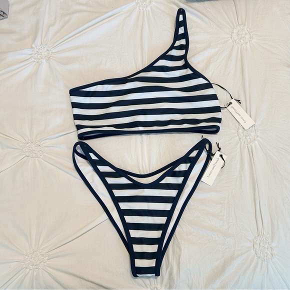 Lovers + Friends Swim Valora Blue White Striped Bikini Set M - Picture 2 of 7